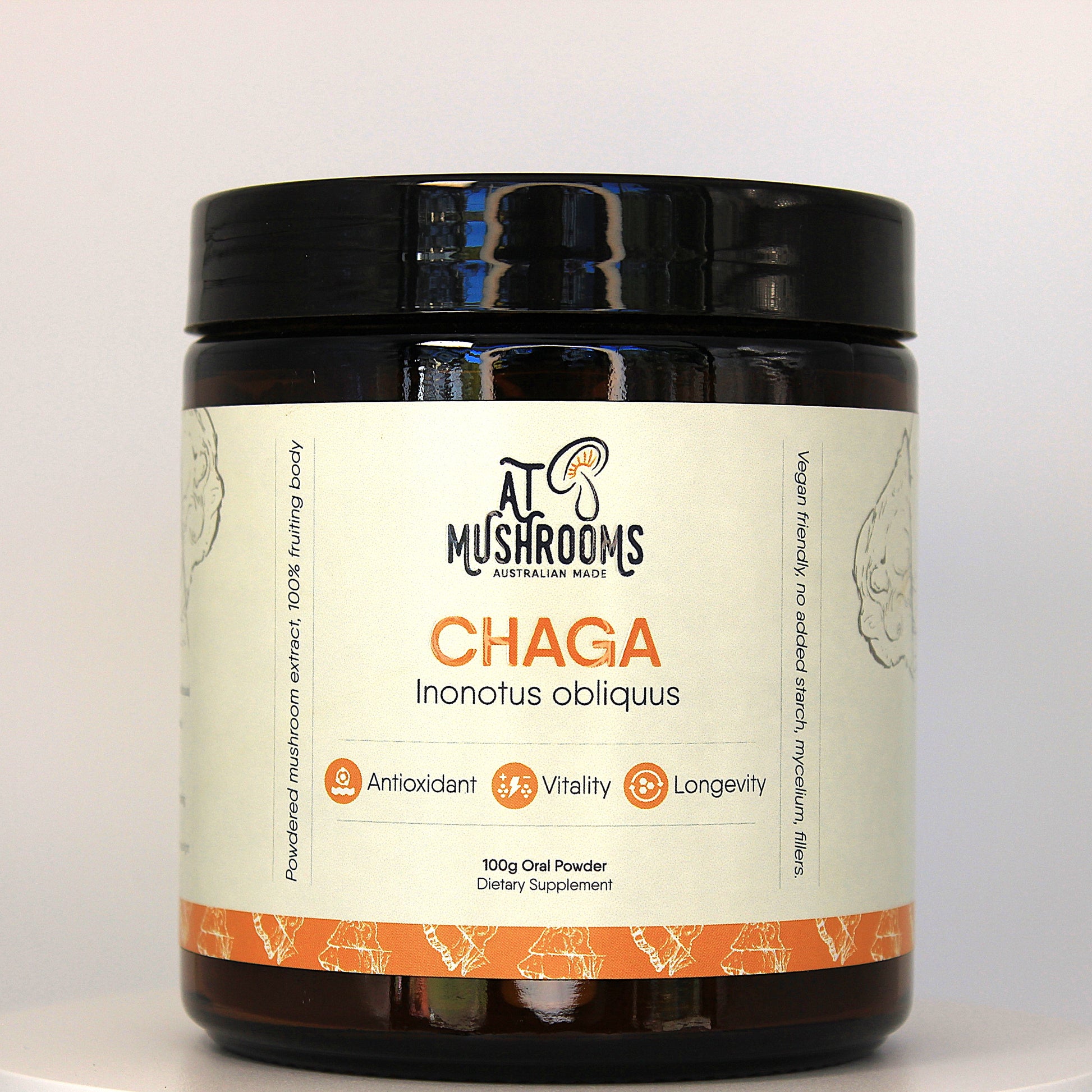 Chaga Organic Powder - Inonotus Obliquus Antioxidant Supplement | A.T. Mushrooms