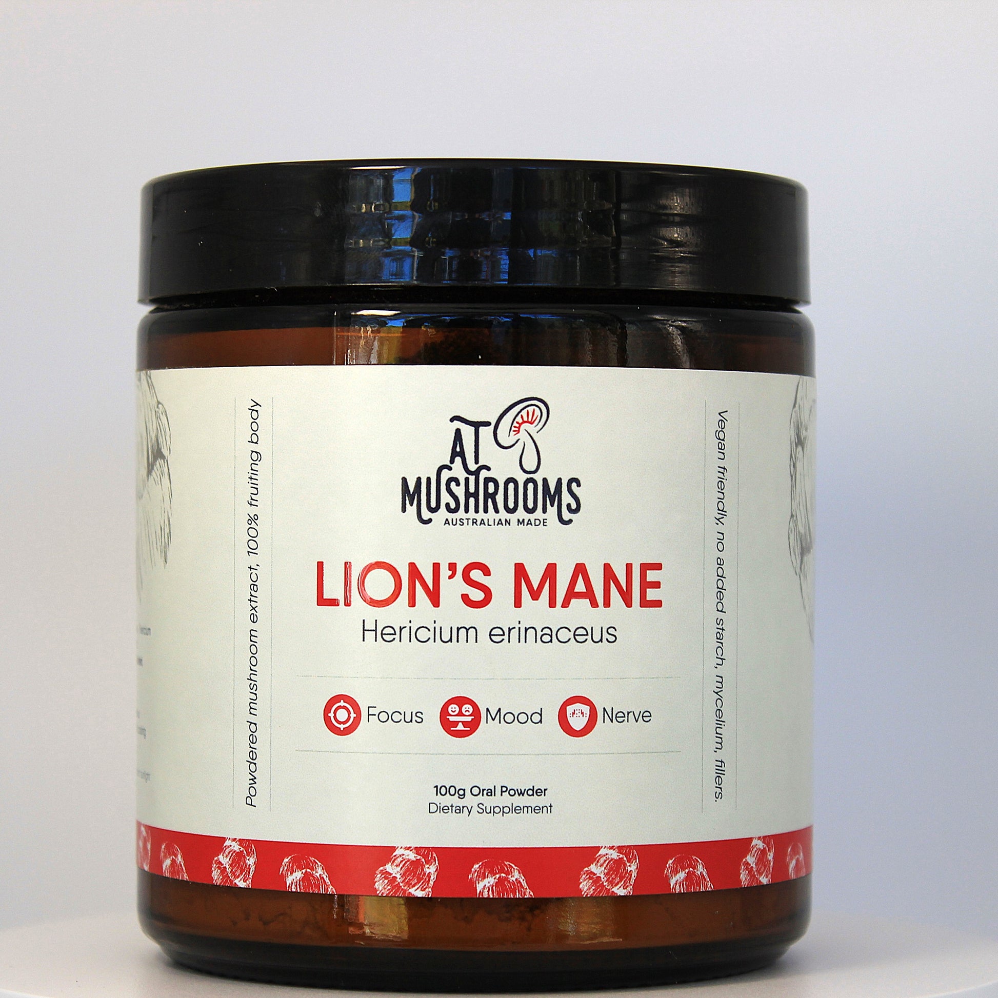 Lion's Mane Organic Mushroom Powder - Hericium Erinaceus Traditional Wellness Support | A.T. Mushrooms