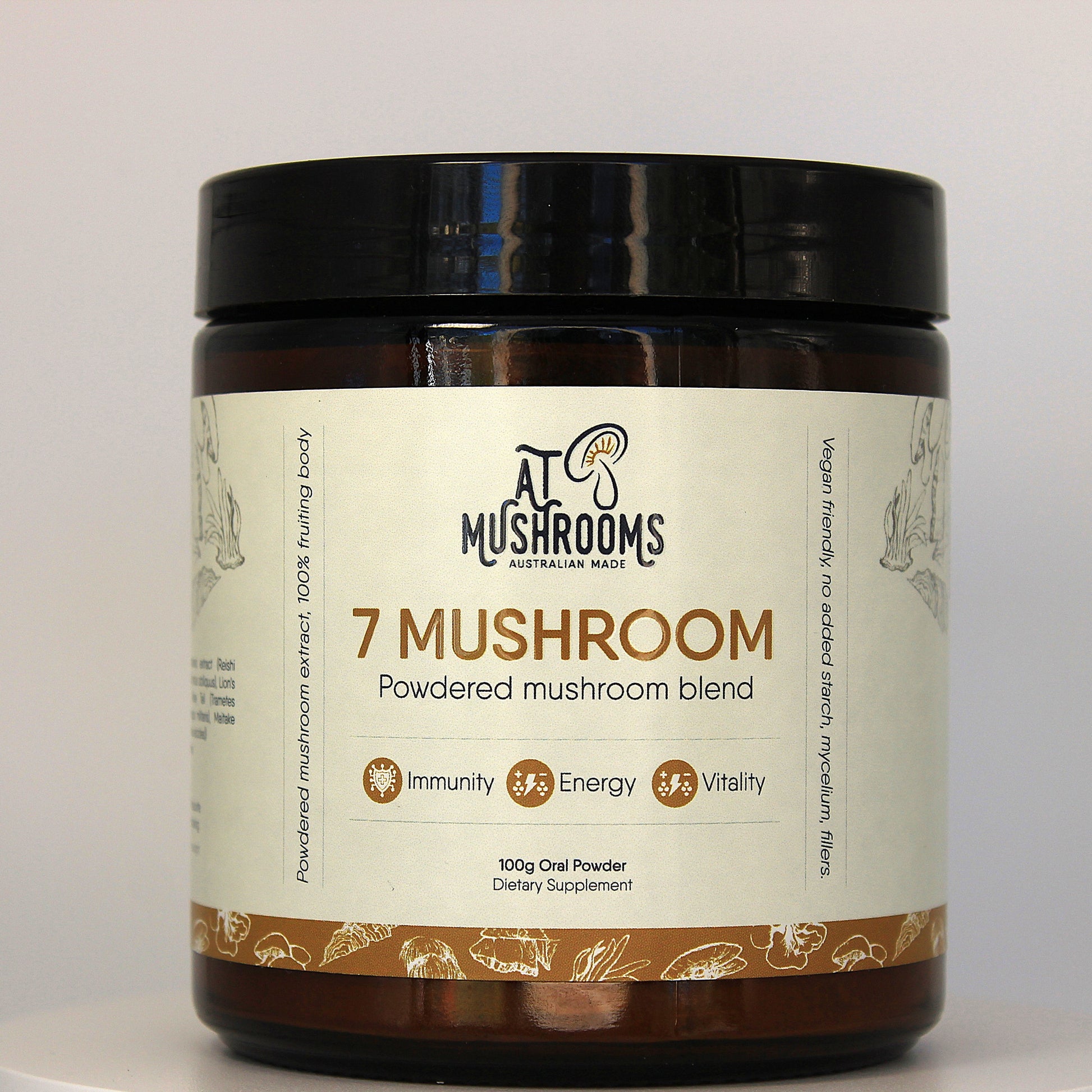 Premium Organic 7 Mushroom Blend Supplement - Complete Wellness Support | A.T. Mushrooms