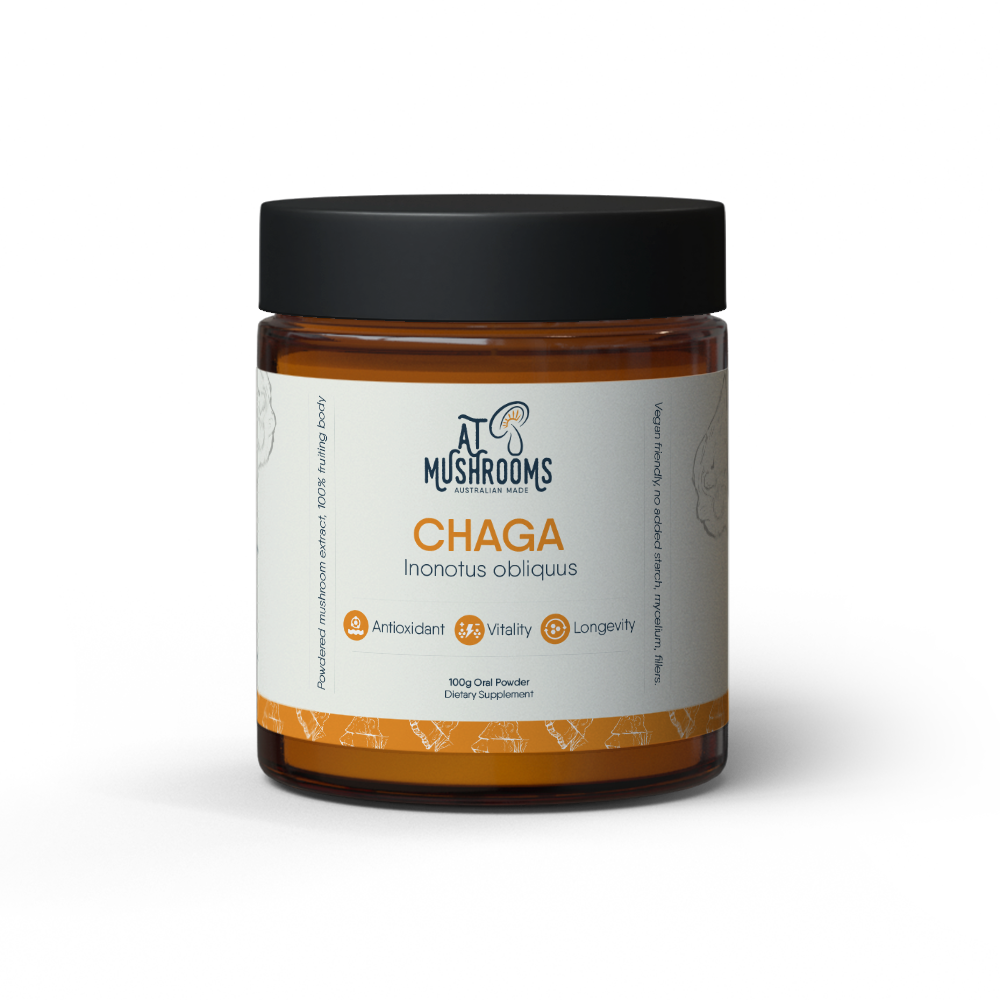 Organic Chaga Mushroom Powder - Inonotus Obliquus Antioxidant Supplement | A.T. Mushrooms