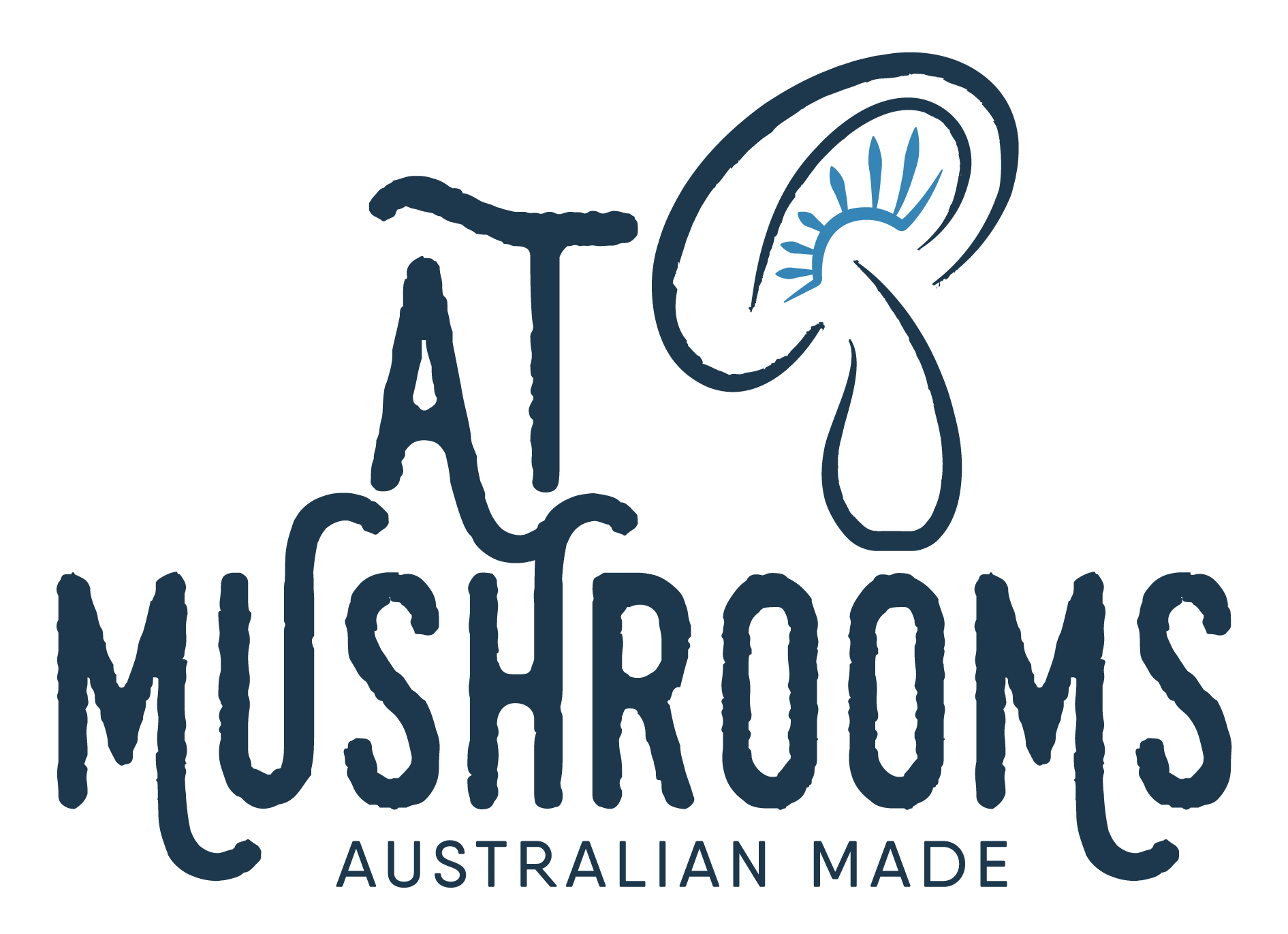 AT Mushrooms Australian Made Reishi Logo, Mushroom Gills Blue