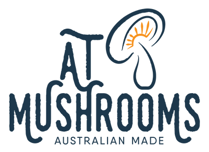 AT Mushrooms Australian Made Chaga Logo, Mushroom Gills Orange