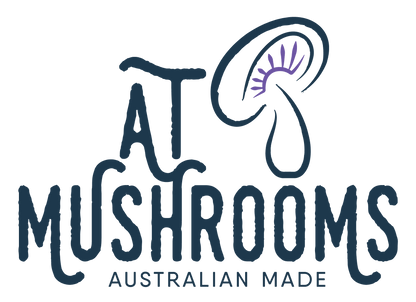 AT Mushrooms Australian Made Maitake Logo, Mushroom Gills Purple