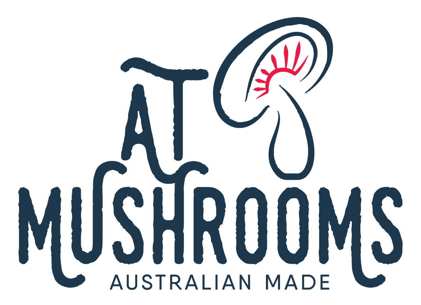 AT Mushrooms Australian Made Lions Mane Logo, Mushroom Gills Red