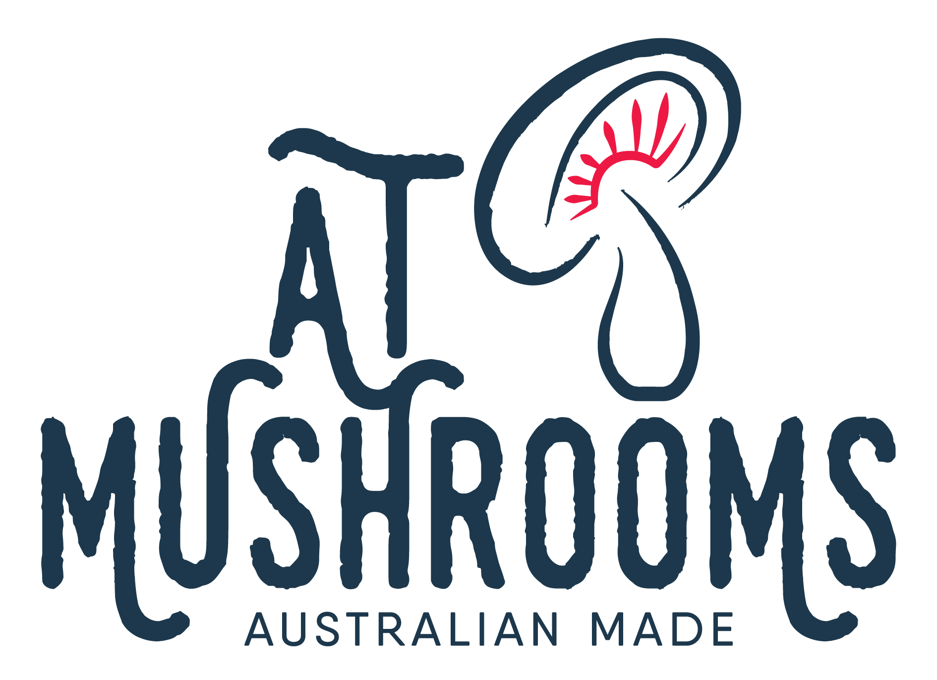 AT Mushrooms Australian Made Lions Mane Logo, Mushroom Gills Red