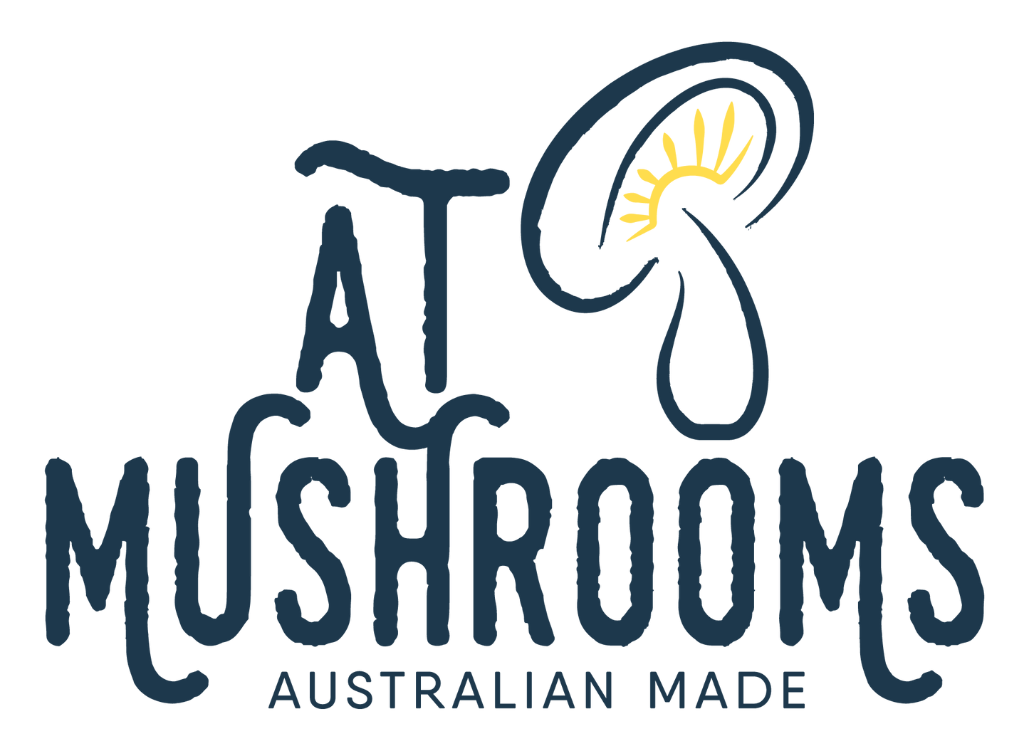 AT Mushrooms Australian Made Cordyceps Logo, Mushroom Gills Yellow